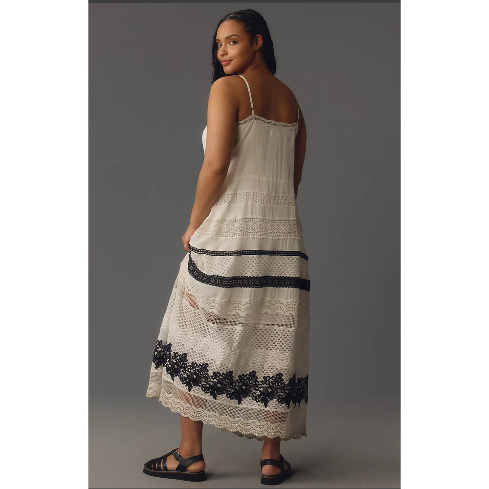 EUC Anthropologie Cotton V-Neck Lace Midi Dress - 1X - Picture 3 of 5